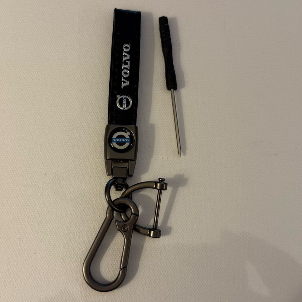 Volvo Key Fob Keychain in Black Leather with Logo NWT
